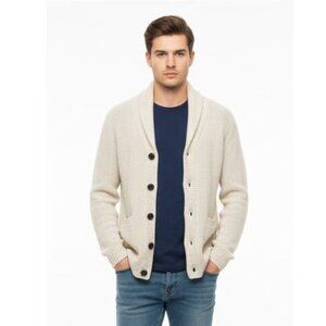 Selected Homme 100 % Cotton Men's Off White Beige Knit Cardigan Sweater